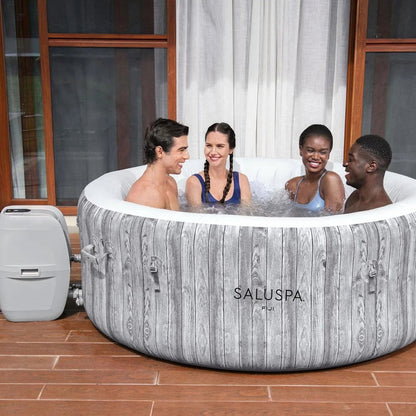 Bestway Saluspa Fiji Airjet Large Round 2 to 4 Person Inflatable Hot Tub Portable Outdoor Spa with 120 Airjets and Energysense Cover, Grey