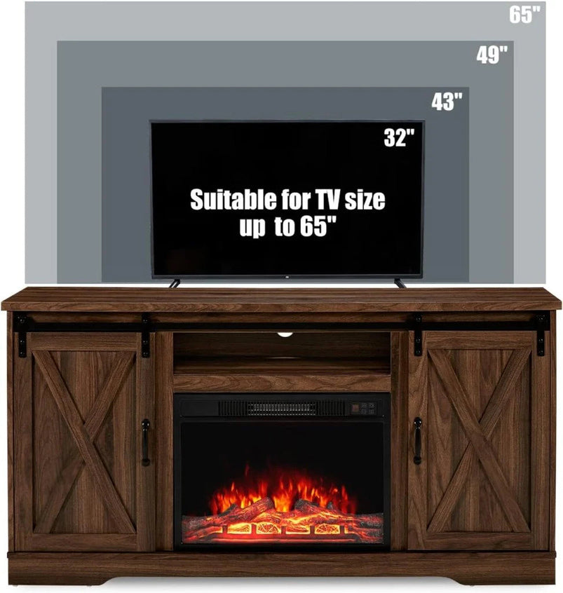 Amerlife Fireplace TV Stand with Sliding Barn Door for Tvs up to 73"