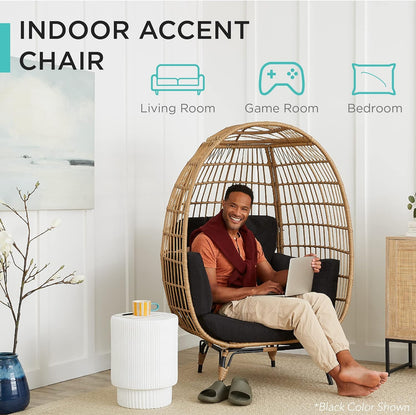 Best Choice Products Wicker Egg Chair, Oversized Indoor Outdoor Lounger for Patio, Backyard, Living Room W/ 4 Cushions, Steel Frame, 440lb Capacity