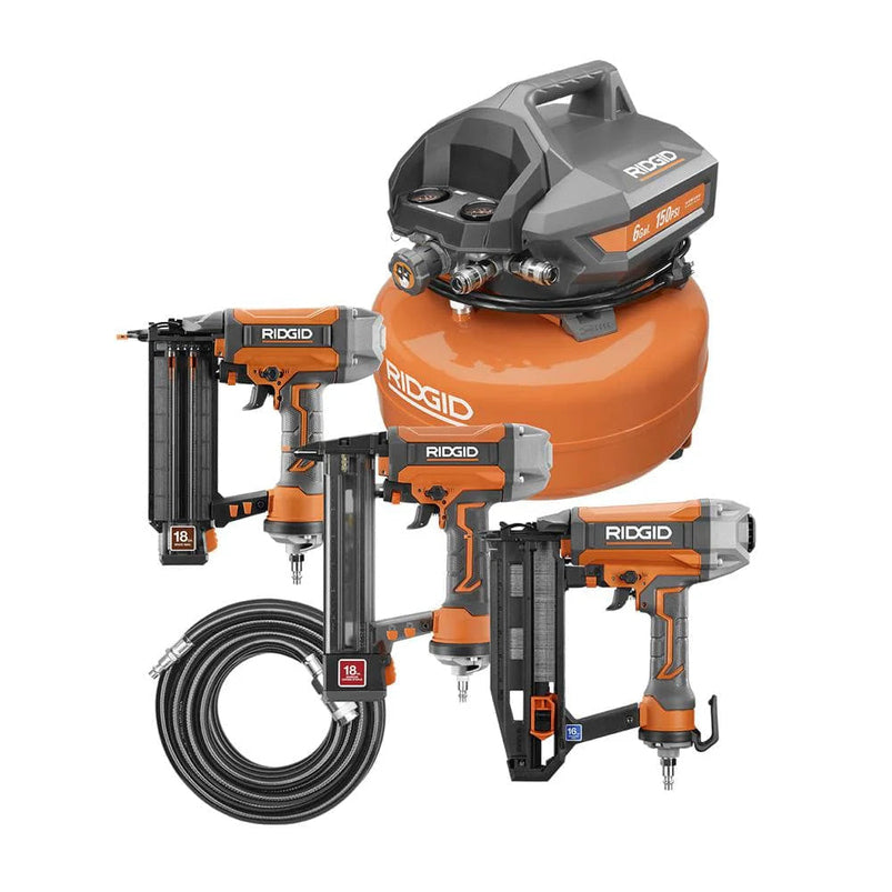 6 Gal. Portable Electric Pancake Air Compressor W/ 18GA Brad Nailer, 16GA Straight Finish Nailer, and 18GA Finish Stapler R69603FK