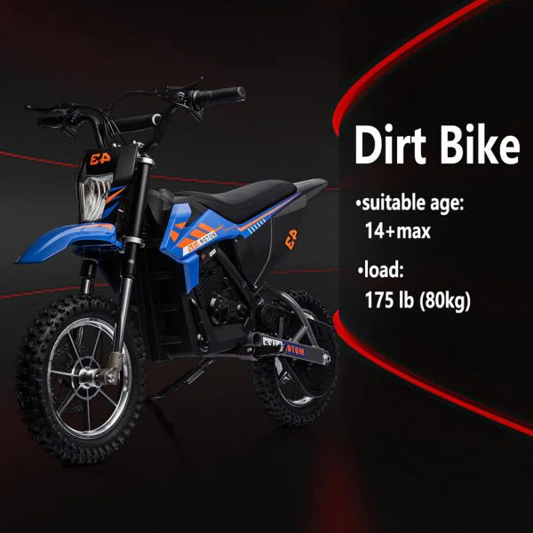 36V Kids Electric Dirt Bike, 36V, 350W, 15.5MPH, LED, 175lbs Max, Blue
