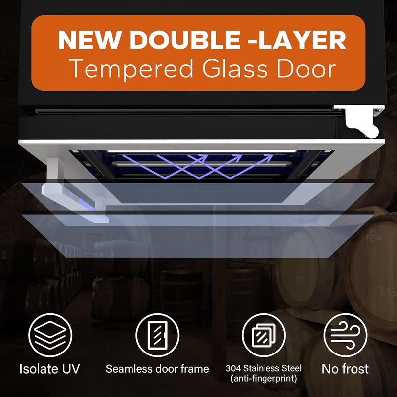 24 in Wine Cooler Refrigerator, 46 Bottle Wine Fridge Dual Zone with Modern Touch Intelligent Digital 40 Degree -65 Degree F Low Noise