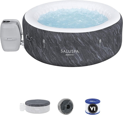Bestway Saluspa Fiji Airjet Large Round 2 to 4 Person Inflatable Hot Tub Portable Outdoor Spa with 120 Airjets and Energysense Cover, Grey