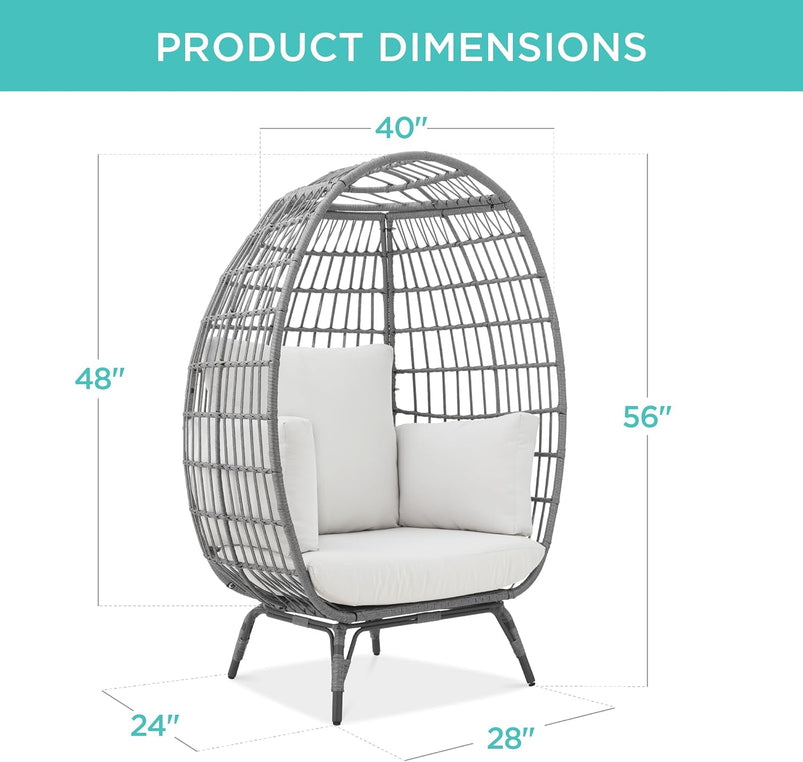Best Choice Products Wicker Egg Chair, Oversized Indoor Outdoor Lounger for Patio, Backyard, Living Room W/ 4 Cushions, Steel Frame, 440lb Capacity