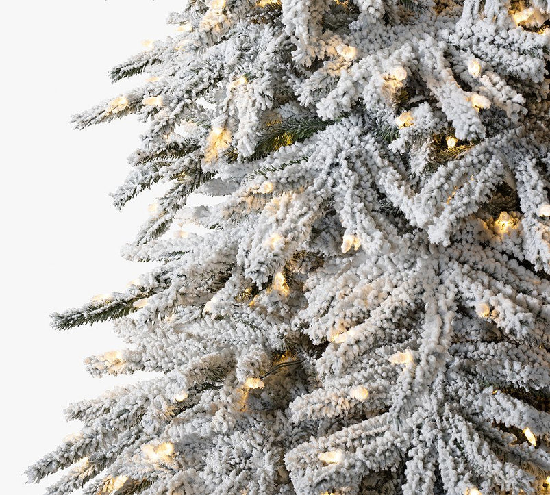 Balsam Hill Tree Classics Flocked Snow Pine Christmas Tree with LED Lights, 6 Ft or 7.5 Ft, Hinged Branches, PVC/Pve