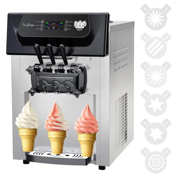 2200W Commercial 3 Flavor Soft Serve Ice Cream Machine, 5.3-7.4 Gal/Hr, with LCD Touch Screen, Automatic Cleaning, for Home Snack Bar and Restaurants