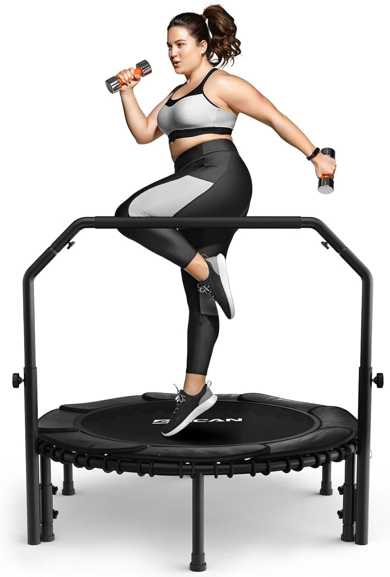 Bcan 450/550 Lbs Foldable Mini Trampoline, 40"/48" Fitness Trampoline with Bungees, U Shape Adjustable Foam Handle