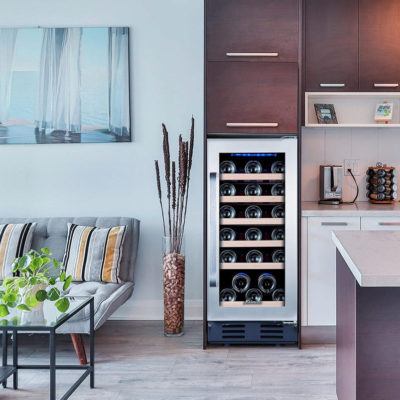 24 Inch Wine Cooler, 46 Bottle, Dual Zone Built-in or Freestanding Fridge with Stainless Steel Reversible Glass Door, for Home, Kitchen, or Office