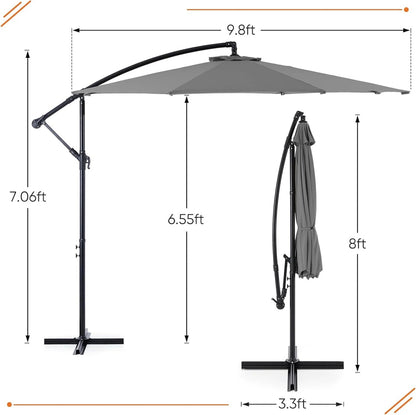 9.8FT Offset Patio Umbrella Hanging Cantilever Umbrella Outdoor Sun Shade with Easy Tilt Adjustment, 8 Ribs, UV Protection for Backyard, Lawn