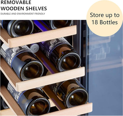 24 Inch Wine Cooler, 46 Bottle, Dual Zone Built-in or Freestanding Fridge with Stainless Steel Reversible Glass Door, for Home, Kitchen, or Office