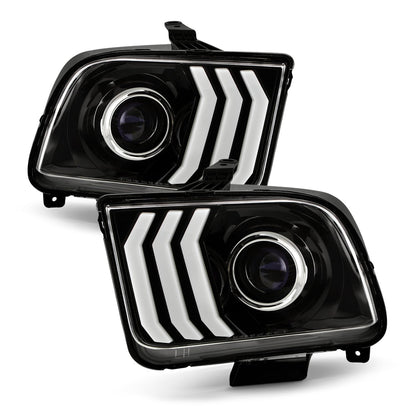 Akkon, Fits 2005-2009 Ford Mustang LED Tube Drl Parking Halogen Type Projector Black Headlights Pair Driver Plus Passenger