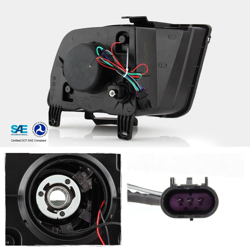 Akkon, Fits 2005-2009 Ford Mustang LED Tube Drl Parking Halogen Type Projector Black Headlights Pair Driver Plus Passenger