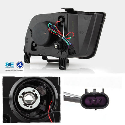 Akkon, Fits 2005-2009 Ford Mustang LED Tube Drl Parking Halogen Type Projector Black Headlights Pair Driver Plus Passenger