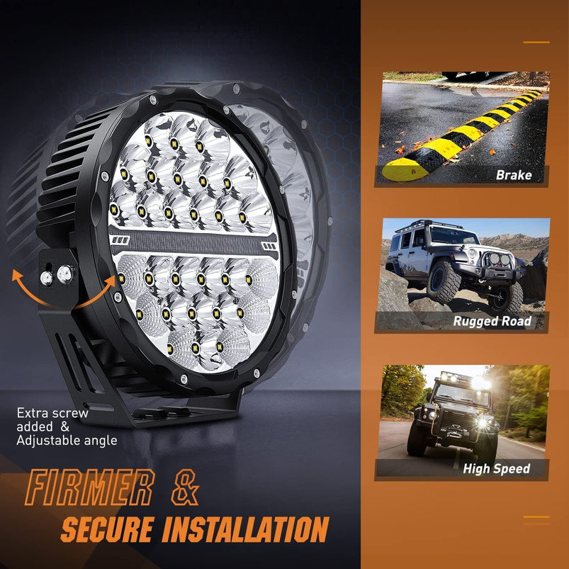 9-Inch Round Off-Road LED Drive Light, 2PCS 140W 15560LM IP68 Multi-Point Floodlight Combination Work Light