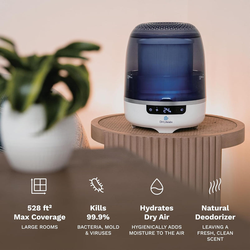 Bedroom Evaporative Humidifier, Humidifier and Air Purifier in One, with Hocl Generator, Mildew Remover, Pet Smoking Odor Eliminator, 538 Square Feet