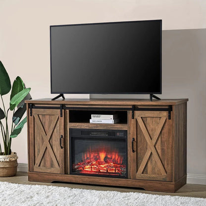 Amerlife Fireplace TV Stand with Sliding Barn Door for Tvs up to 73"