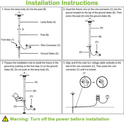 6 Pack Low Voltage LED Landscape Pathway Light, 3W 150LM 12V Wired for Outdoor Yard Lawn, Die-Cast Aluminum Construction