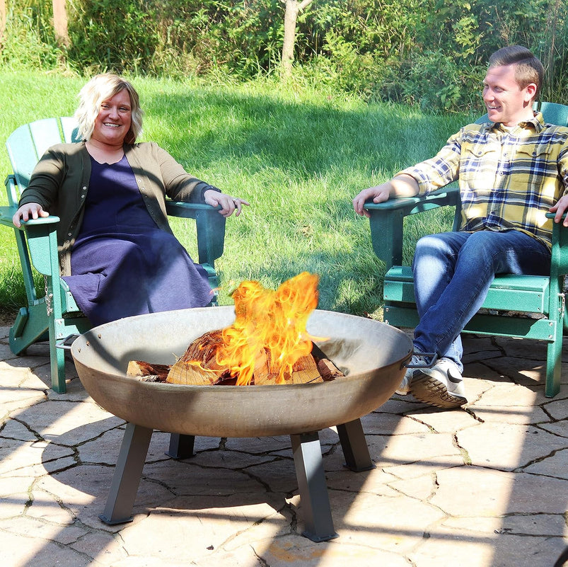 34-Inch Rustic Cast Iron Outdoor Raised Fire Pit Bowl with Handles, Oxidized Finish