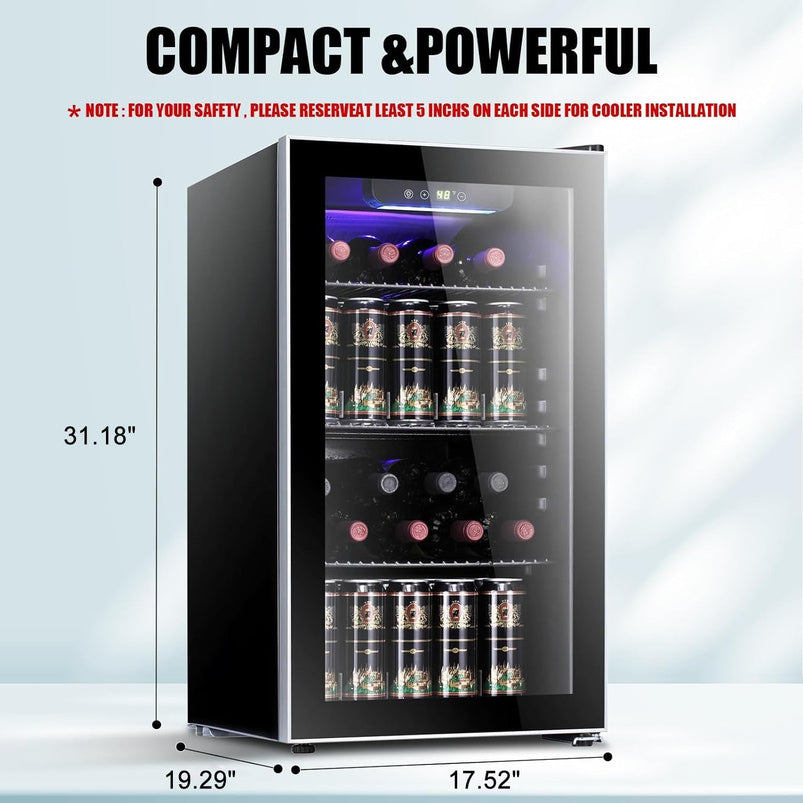 Antarctic Star 36 Bottle Wine Cooler/Cabinet Beverage Refrigerator Small Mini Wine Cellar Beer Soda Bar Fridge Quiet Operation Compressor Adjust