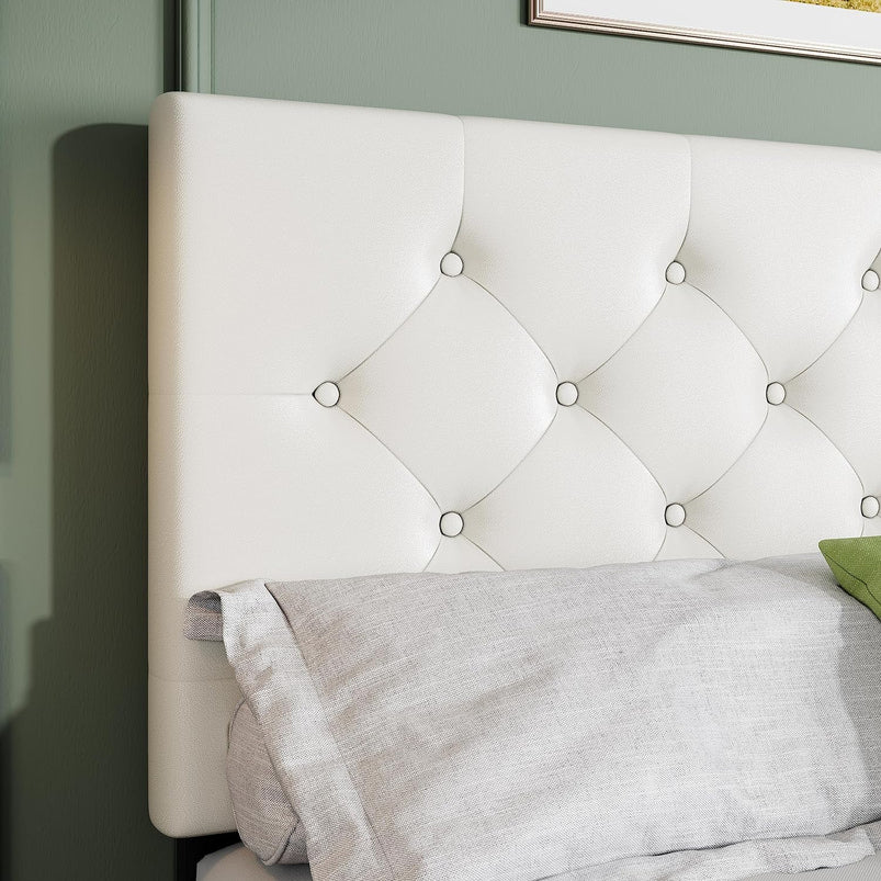 Allewie Upholstered Queen Size Platform Bed Frame with 4 Storage Drawers and Headboard, Square Stitched Button Tufted
