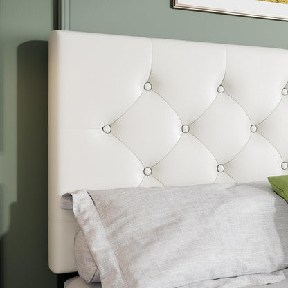 Allewie Upholstered Queen Size Platform Bed Frame with 4 Storage Drawers and Headboard, Square Stitched Button Tufted