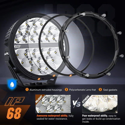 9-Inch Round Off-Road LED Drive Light, 2PCS 140W 15560LM IP68 Multi-Point Floodlight Combination Work Light