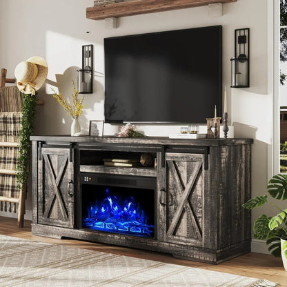 Amerlife Fireplace TV Stand with Sliding Barn Door for Tvs up to 73"