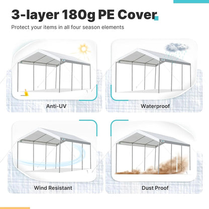 Advance Outdoor 10x20 Ft Heavy Duty Carport Portable Car Canopy Garage Party Tent Boat Shelter, Adjustable Height from 9.5 Ft to 11 Ft, Beige