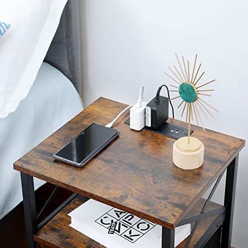 Amhancible Night Stand Set 2, Nightstand with Charging Station