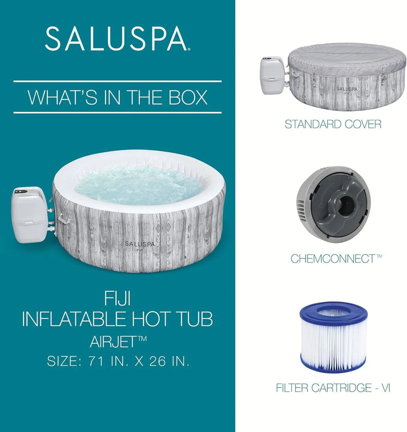 Bestway Saluspa Fiji Airjet Large Round 2 to 4 Person Inflatable Hot Tub Portable Outdoor Spa with 120 Airjets and Energysense Cover, Grey