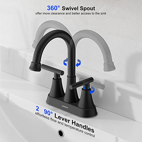 Bathroom Faucets for Sink 3 Hole, Hurran 4 Inch Matte Black Bathroom Sink Faucet with Pop-up Drain