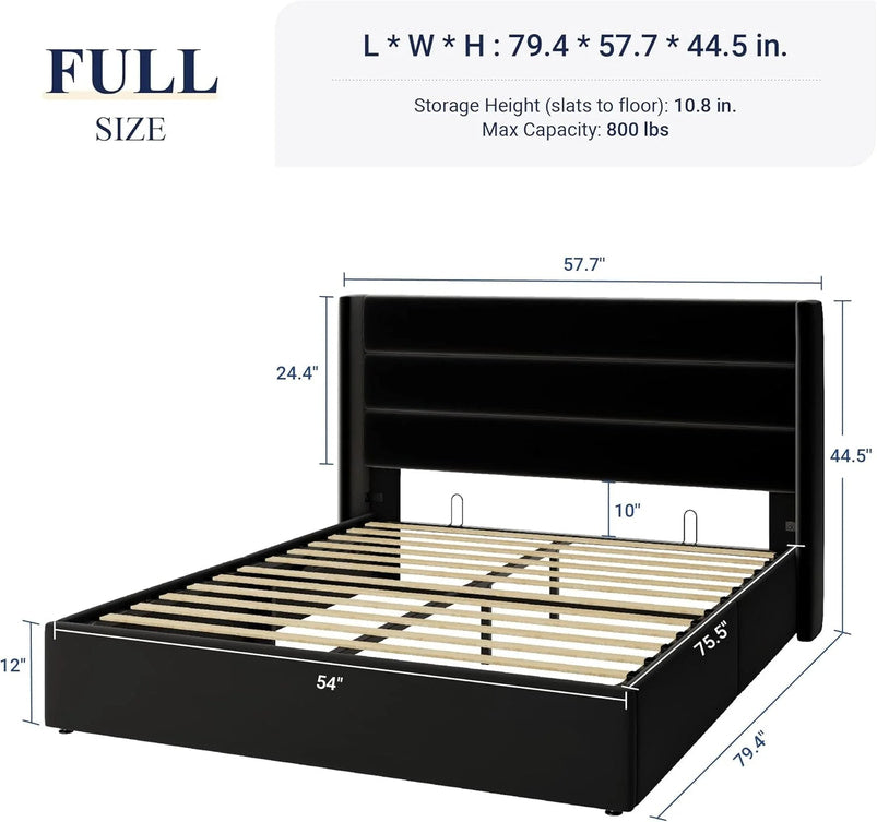 Allewie Queen Size Lift up Storage Bed, Modern Wingback Headboard, Hydraulic Support, Light Beige