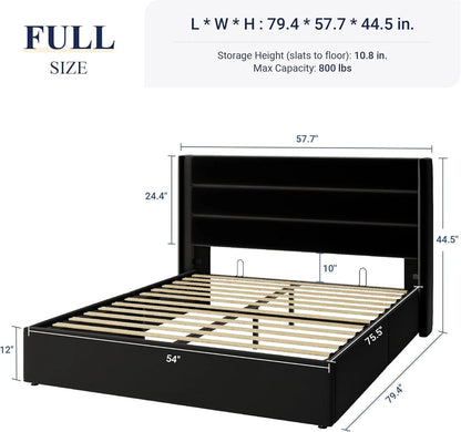Allewie Queen Size Lift up Storage Bed, Modern Wingback Headboard, Hydraulic Support, Light Beige