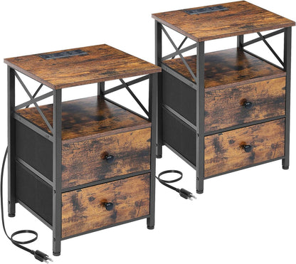 Amhancible Night Stand Set 2, Nightstand with Charging Station