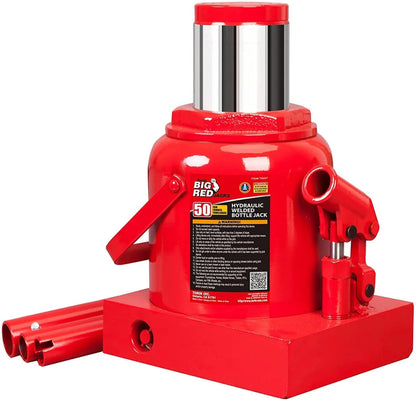 Big Red 50 Ton Low Profile Hydraulic Bottle Jack Welded Construction for Automotive and Heavy Lifting