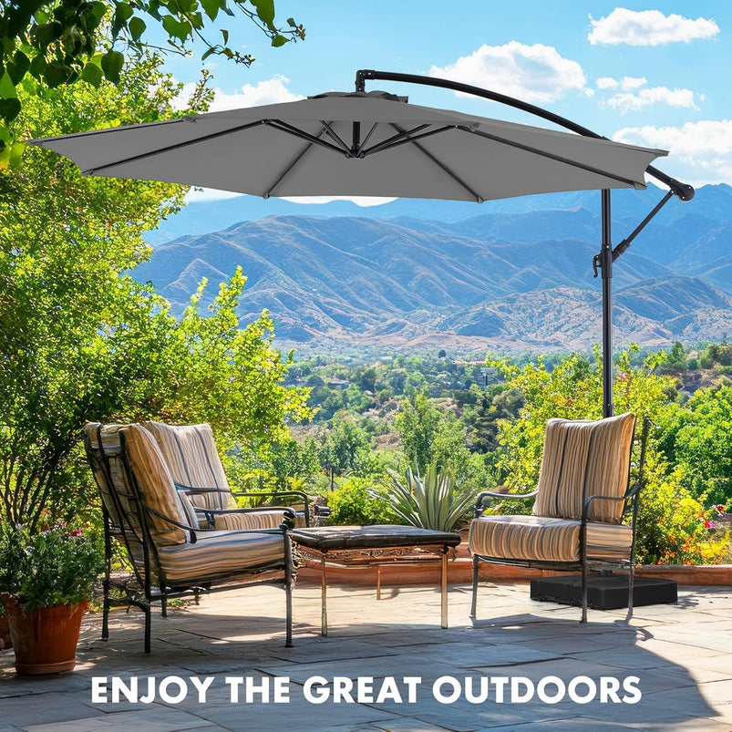 9.8FT Offset Patio Umbrella Hanging Cantilever Umbrella Outdoor Sun Shade with Easy Tilt Adjustment, 8 Ribs, UV Protection for Backyard, Lawn