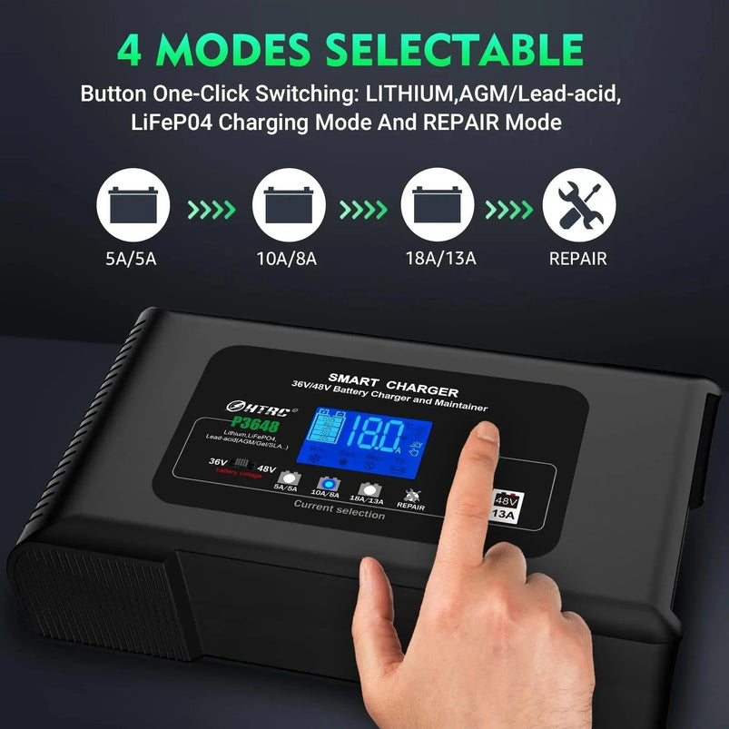 36 Volt Golf Cart Charger 18-Amp Smart Charger, Car Battery Trickle Charger, 36V, 18-Amp and 48V, 13-Amp, Lithium, LiFePO4