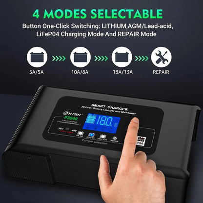 36 Volt Golf Cart Charger 18-Amp Smart Charger, Car Battery Trickle Charger, 36V, 18-Amp and 48V, 13-Amp, Lithium, LiFePO4