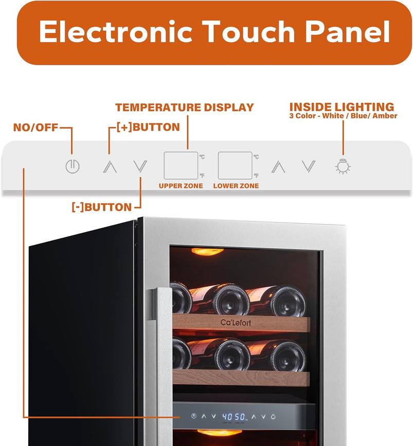 24 in Wine Cooler Refrigerator, 46 Bottle Wine Fridge Dual Zone with Modern Touch Intelligent Digital 40 Degree -65 Degree F Low Noise