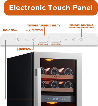 24 in Wine Cooler Refrigerator, 46 Bottle Wine Fridge Dual Zone with Modern Touch Intelligent Digital 40 Degree -65 Degree F Low Noise