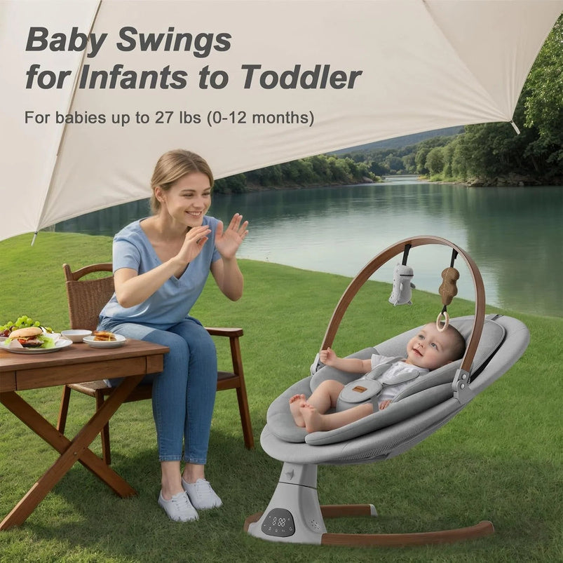 Baby Swings for Infants, Monamii Baby Swing, Bluetooth Infant Swing with Music Speaker, 5 Speeds and Remote Control, Indoor and Outdoor Use