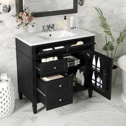 36" Bathroom Vanity with Single Sink Combo, Modern Undermount Bathroom Sink Cabinet with 2 Drawers and a Tip-Out Drawer