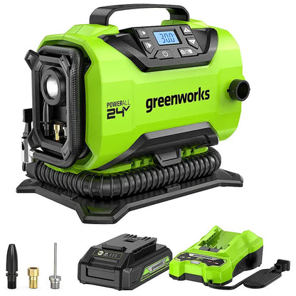 24 Volt Battery Powered 160-PSI Inflator with 2.0 AH USB-C Battery and Charger, Green