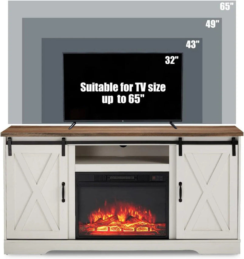 Amerlife Fireplace TV Stand with Sliding Barn Door for Tvs up to 73"