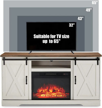 Amerlife Fireplace TV Stand with Sliding Barn Door for Tvs up to 73"
