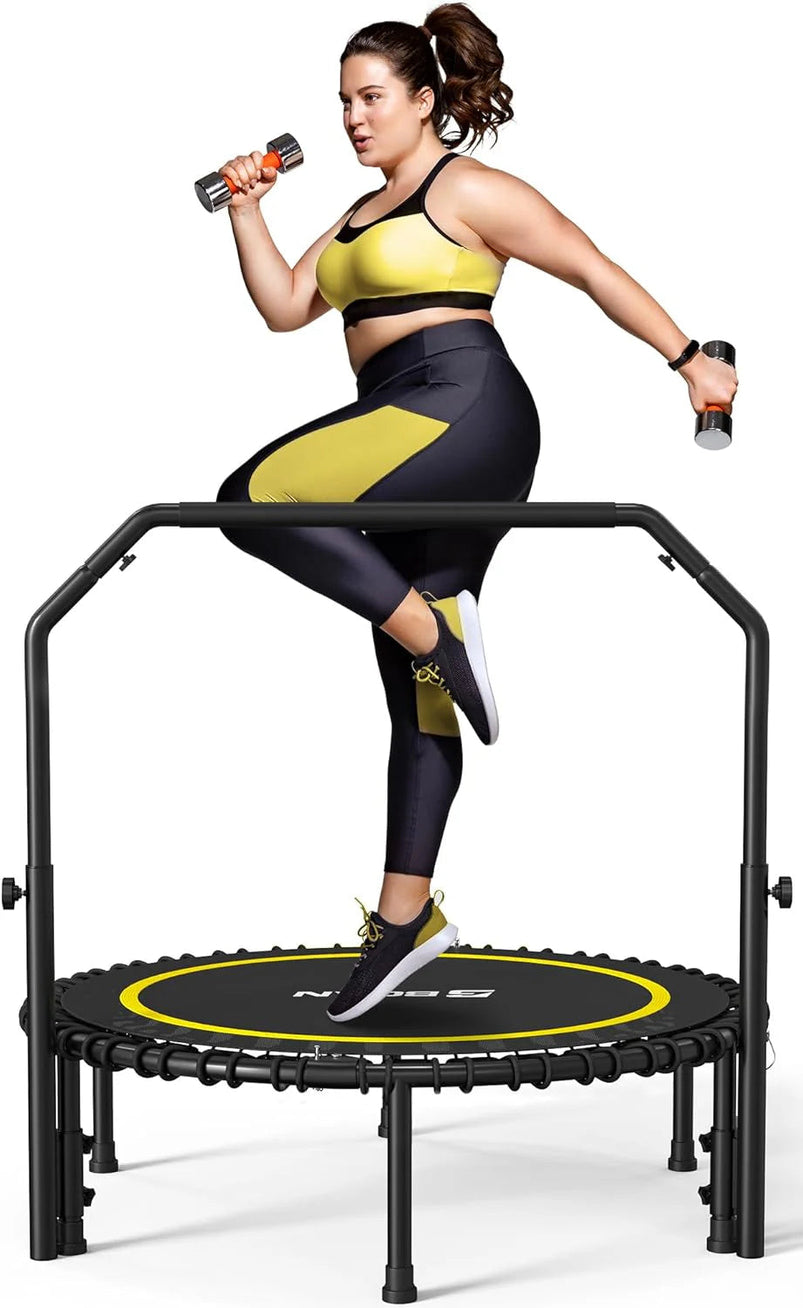 Bcan 450/550 Lbs Foldable Mini Trampoline, 40"/48" Fitness Trampoline with Bungees, U Shape Adjustable Foam Handle