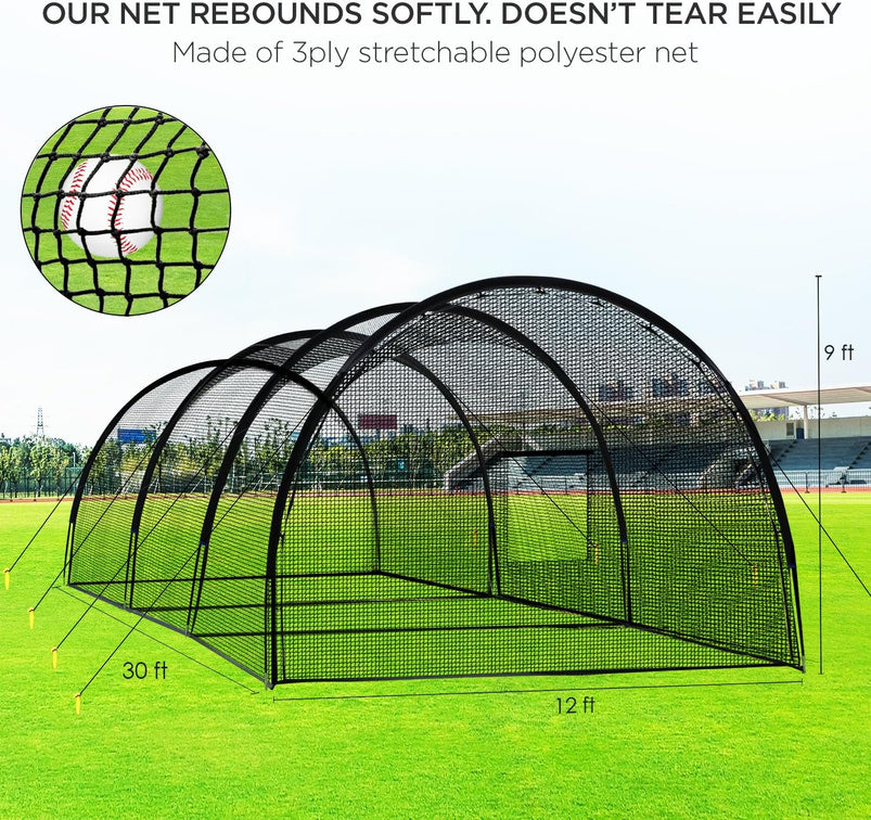 Baseball Batting Cage Net Batting Cages for Backyard Portable Baseball and Softball Batting Cages with Pitching Machine Hole and Detachable Door for