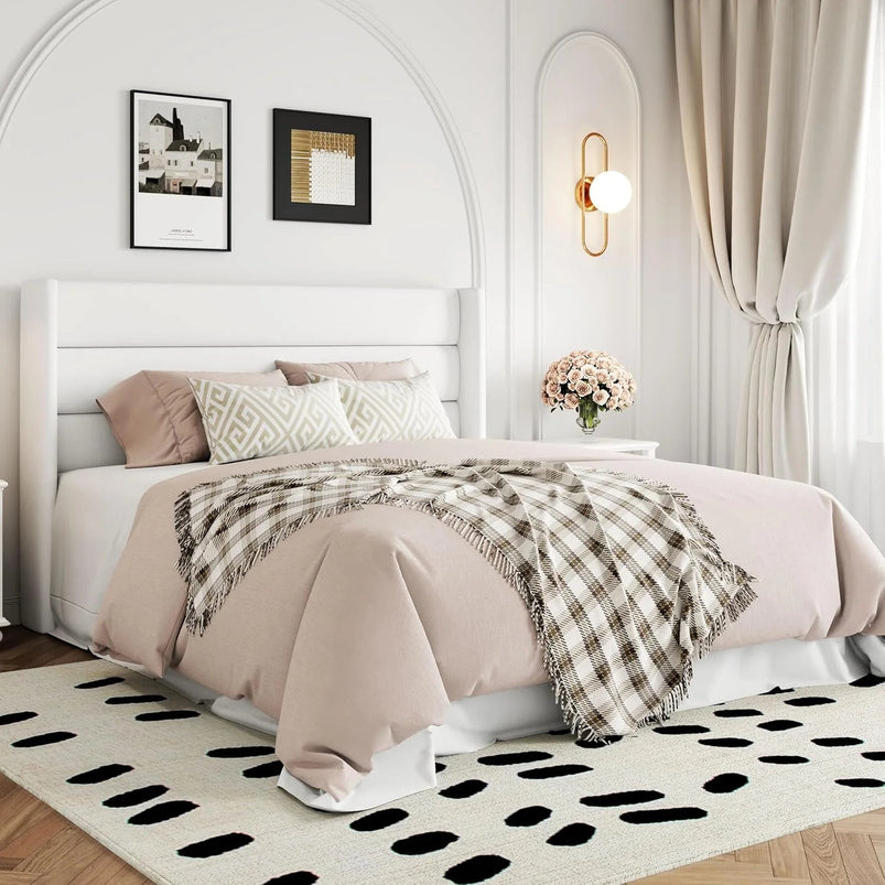 Allewie Queen Size Lift up Storage Bed, Modern Wingback Headboard, Hydraulic Support, Light Beige