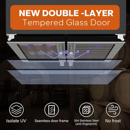24 in Wine Cooler Refrigerator, 46 Bottle Wine Fridge Dual Zone with Modern Touch Intelligent Digital 40 Degree -65 Degree F Low Noise