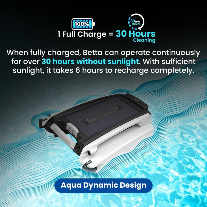 Betta Se Solar Powered Automatic Robotic Pool Surface Skimmer Cleaner with 30-Hour Continuous Cleaning Battery Power and Re-Engineered Twin Salt